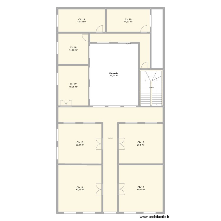 Résidence étudiante 2ème étage. Plan de 13 pièces et 301 m2