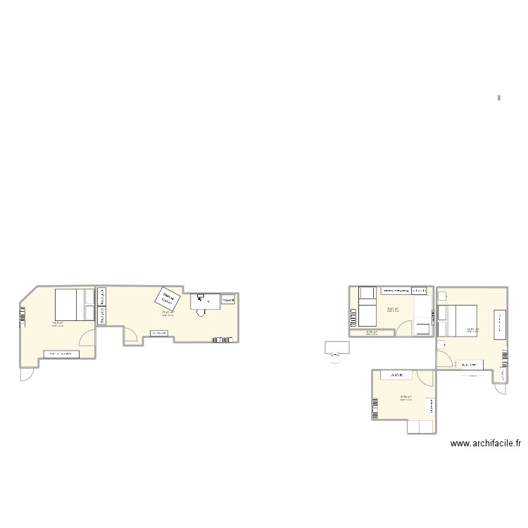 Chambre. Plan de 6 pièces et 65 m2