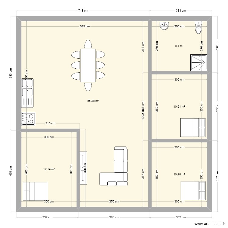 moede. Plan de 5 pièces et 97 m2