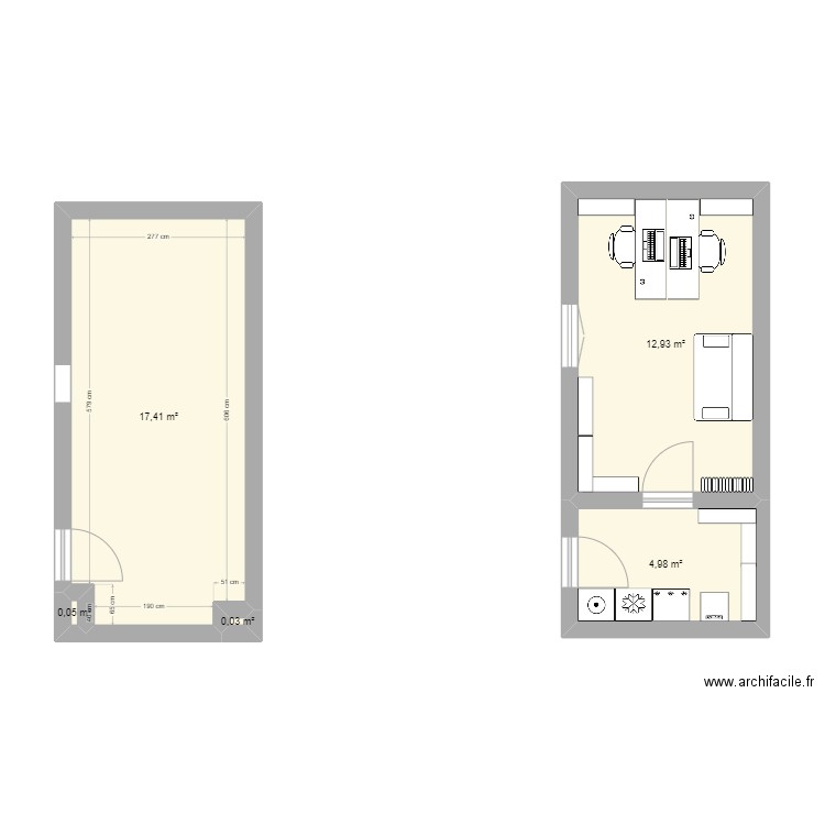 modification garage. Plan de 2 pièces et 18 m2