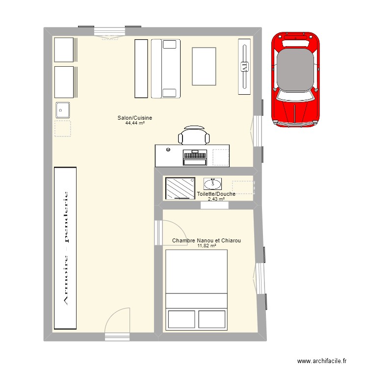 Appartement Chiarou & Nanou. Plan de 3 pièces et 59 m2