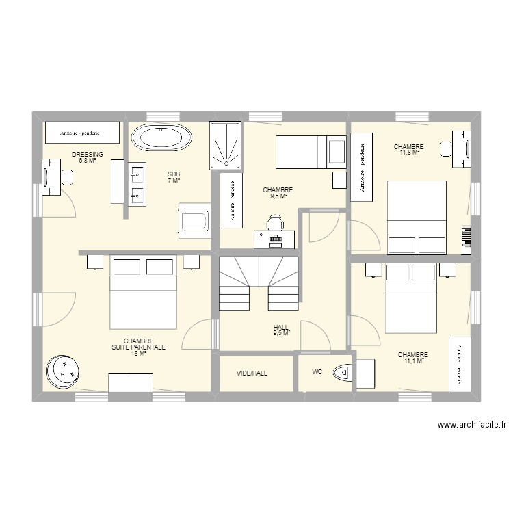 ETAGE SAIWERE. Plan de 6 pièces et 79 m2