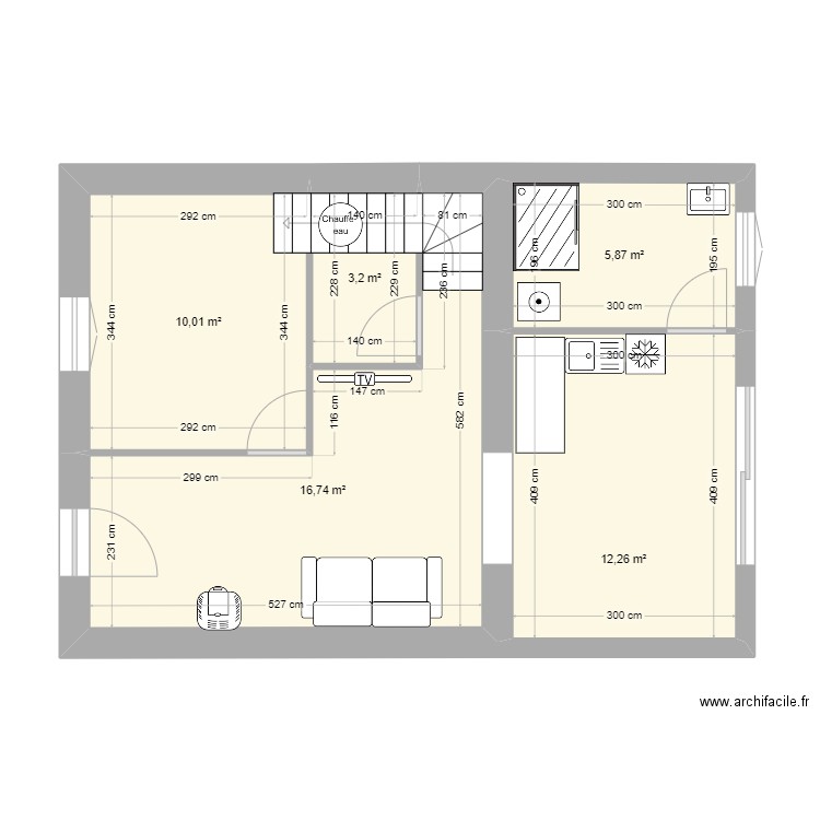 sury 2. Plan de 5 pièces et 48 m2