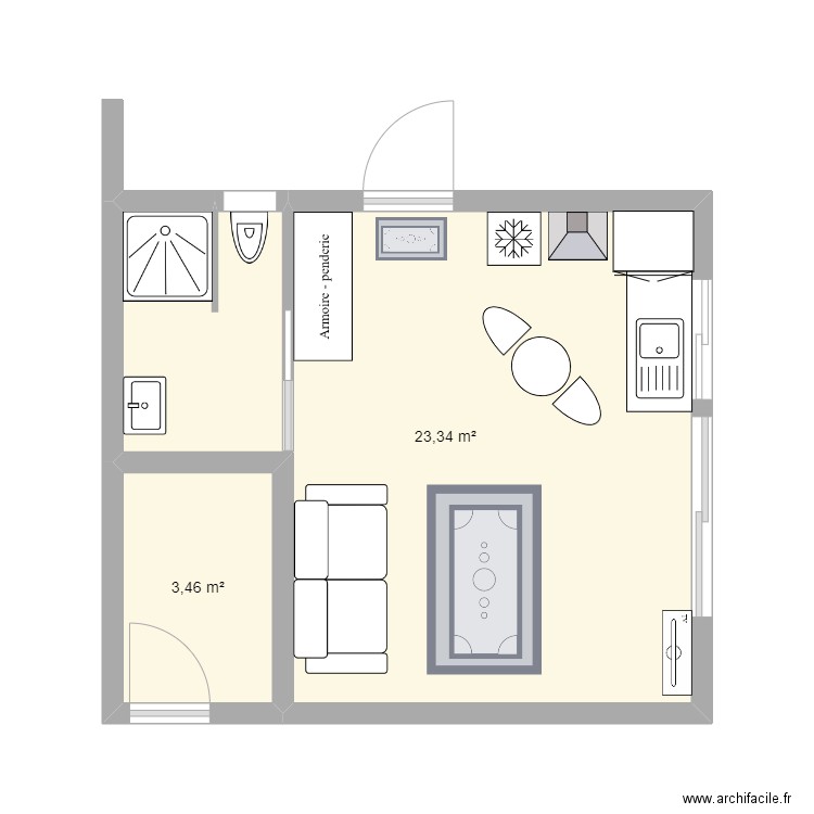 cANU 2. Plan de 2 pièces et 27 m2