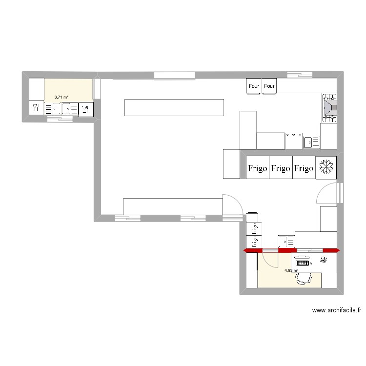 Plan de cuisine projet nutrition. Plan de 2 pièces et 9 m2