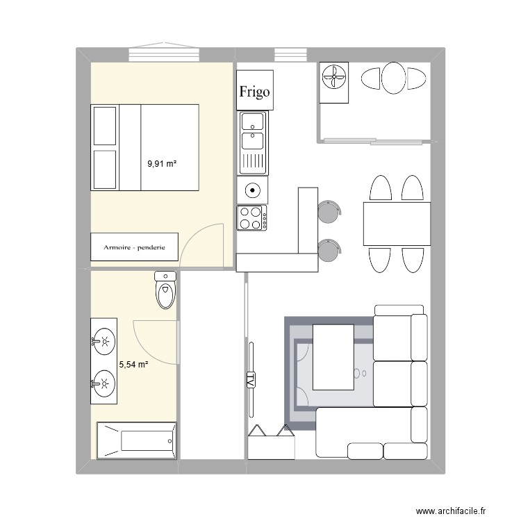 AppartGhotier. Plan de 4 pièces et 46 m2