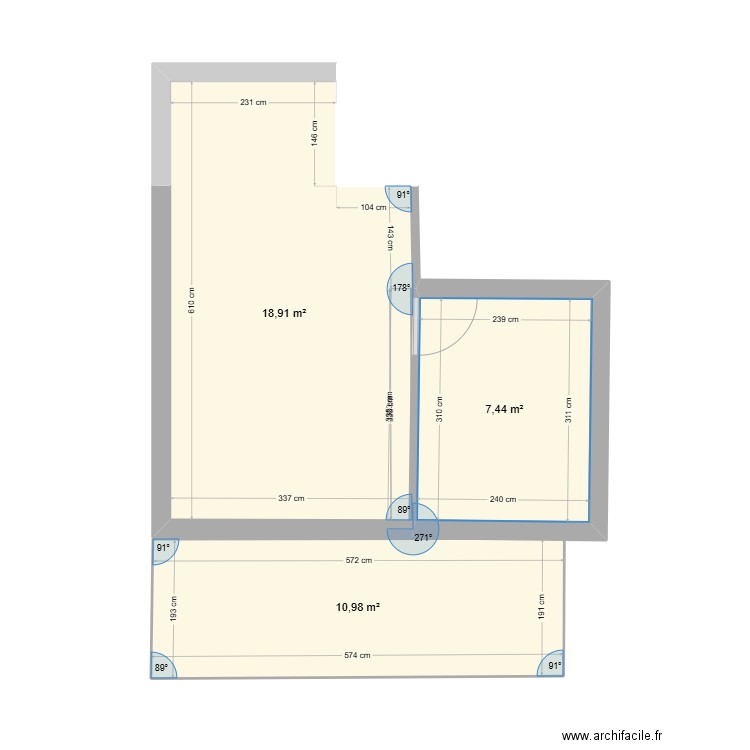 cap. Plan de 3 pièces et 37 m2