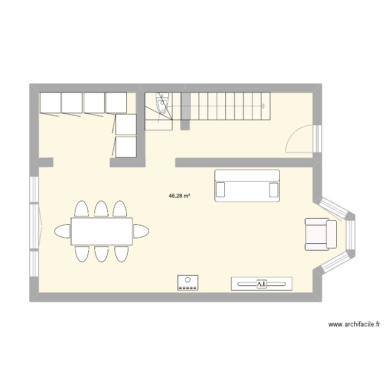 cdbbasebup. Plan de 1 pièce et 46 m2