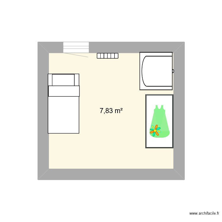 chambre . Plan de 1 pièce et 8 m2