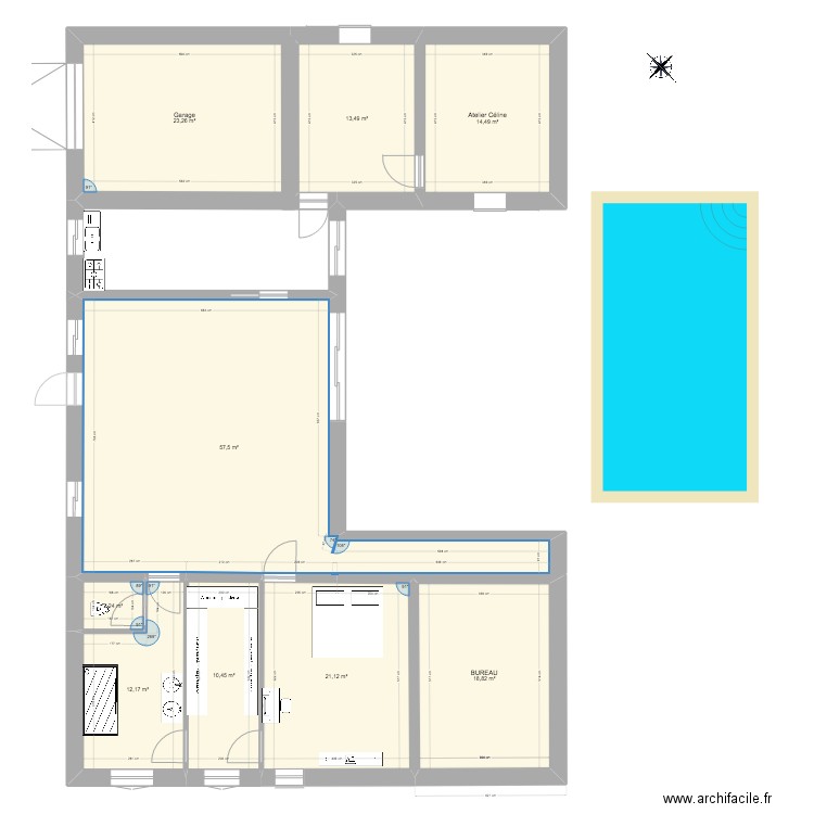 Projet en U. Plan de 9 pièces et 174 m2