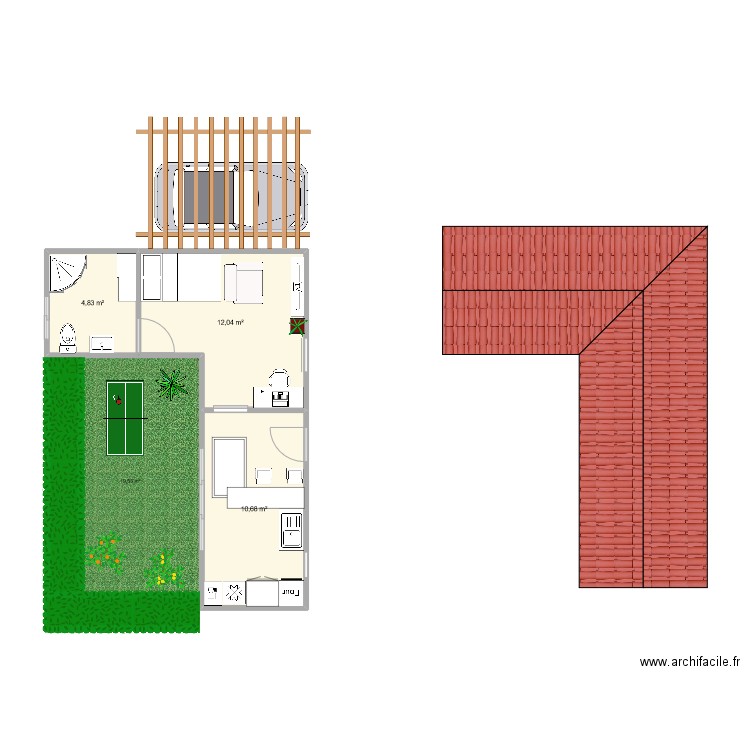 le logement pour étudiant . Plan de 3 pièces et 28 m2