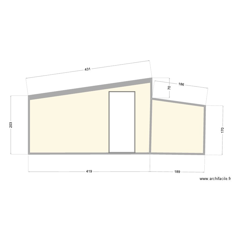 facade abri toit bas. Plan de 2 pièces et 12 m2