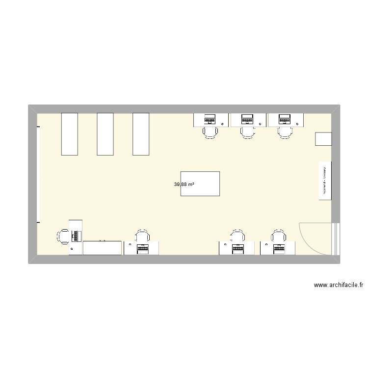 plan  piece EE. Plan de 1 pièce et 40 m2