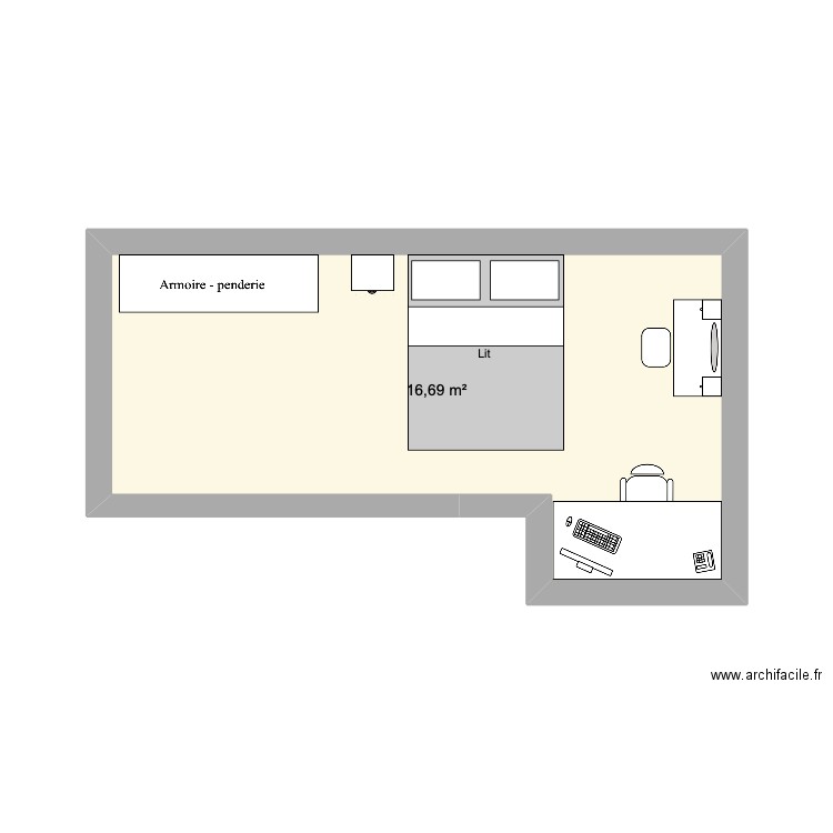 chambre. Plan de 1 pièce et 17 m2