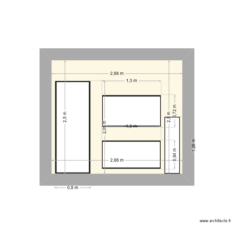 Mur Meuble Vasque. Plan de 1 pièce et 7 m2