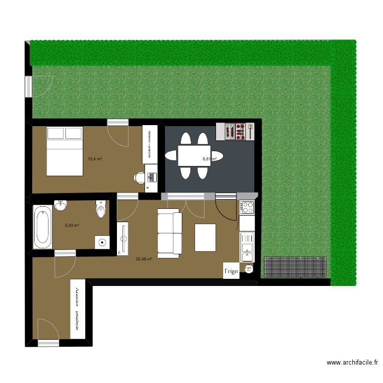 ;,k. Plan de 4 pièces et 49 m2