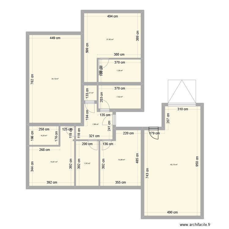 Projet1. Plan de 11 pièces et 166 m2