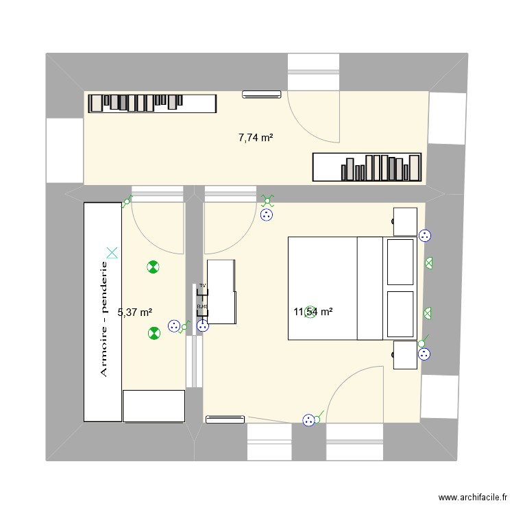 chambre 1 elec. Plan de 3 pièces et 25 m2