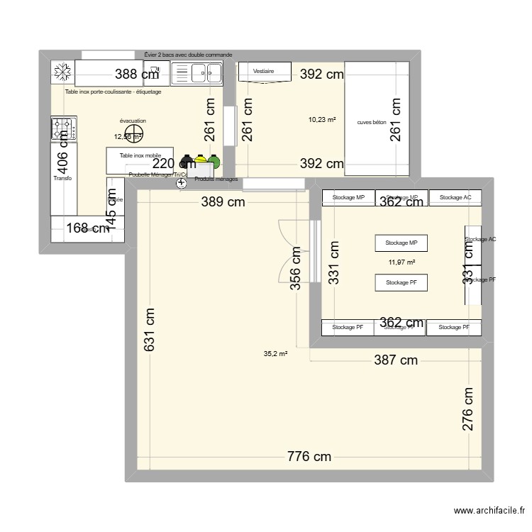 Labo PPAM. Plan de 4 pièces et 70 m2