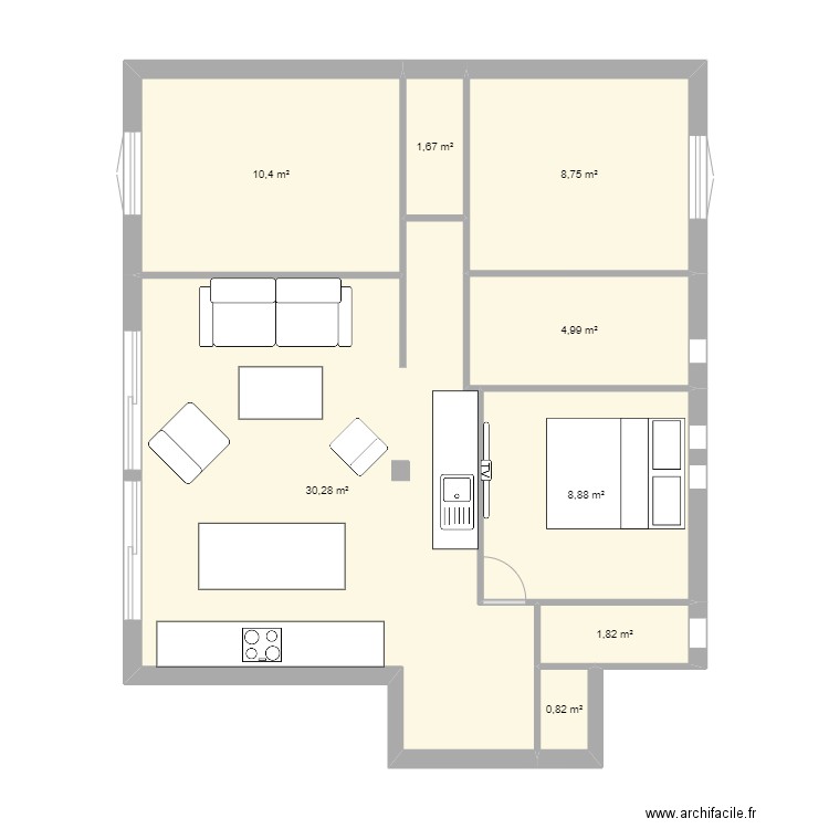 sans modif SDB et toilettes 3. Plan de 8 pièces et 68 m2