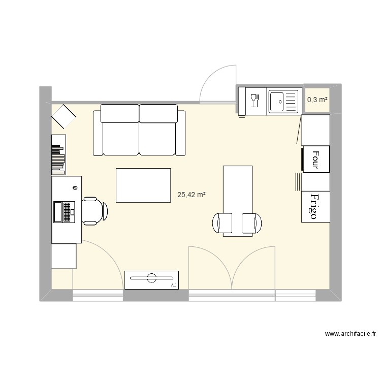 maison. Plan de 2 pièces et 26 m2