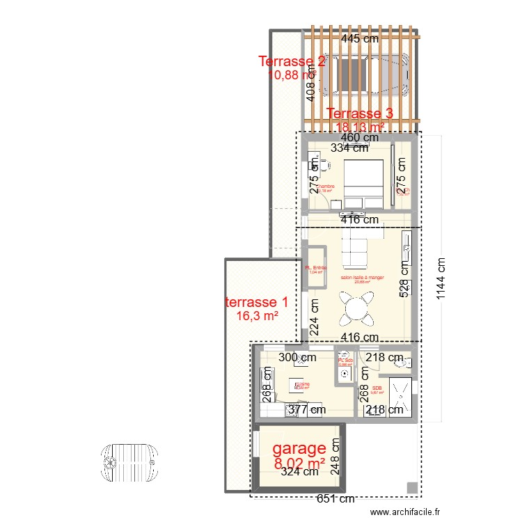 Plan avec abri de jardin&abri bois. Plan de 11 pièces et 102 m2