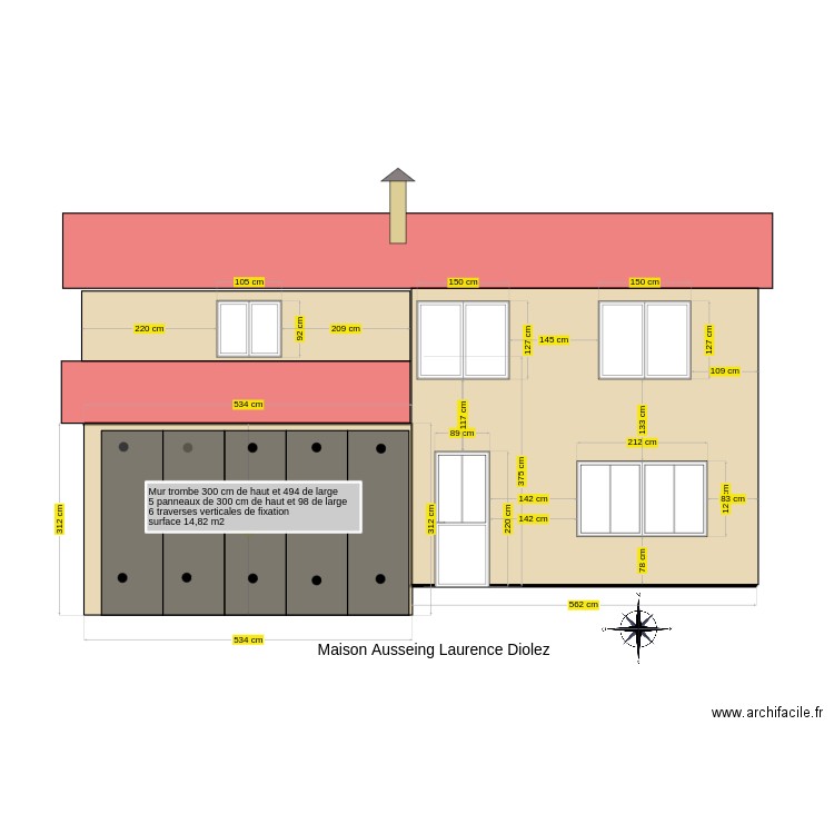 façade sud Ausseing maison Laurence Diolez. Plan de 0 pièce et 0 m2