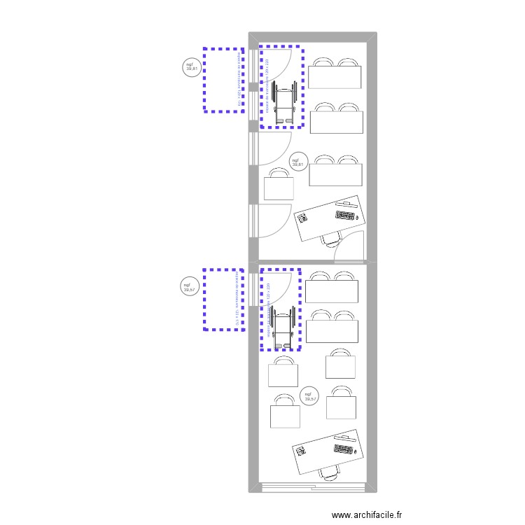 Accessibilité - salle de classe sur cour. Plan de 2 pièces et 35 m2