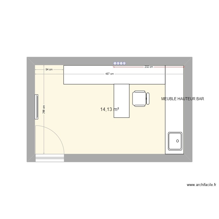 CABINE 1 NIMES PROJET. Plan de 1 pièce et 14 m2