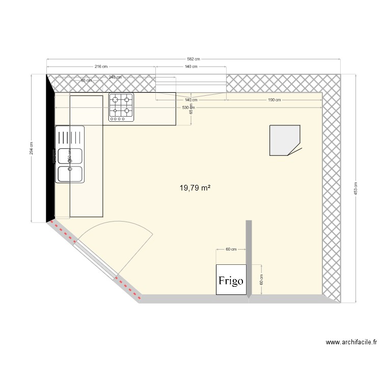 Cuisine Lure n°1. Plan de 1 pièce et 20 m2