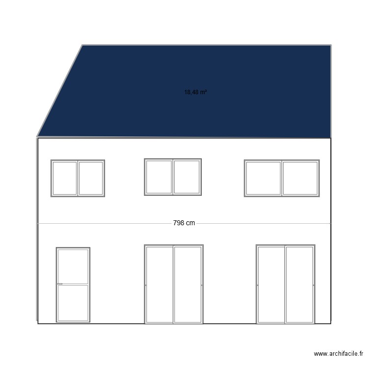 Façade ouest. Plan de 1 pièce et 18 m2