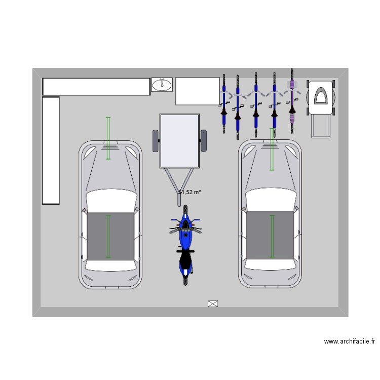 garrage. Plan de 1 pièce et 52 m2