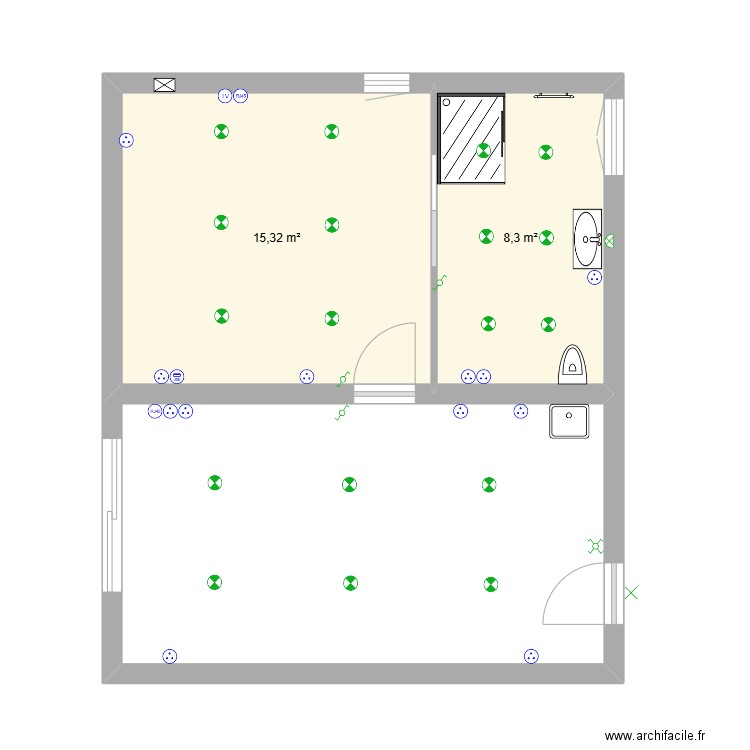 nouveau studio ancian. Plan de 2 pièces et 24 m2