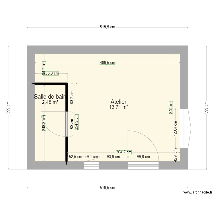 Atelier Liz. Plan de 2 pièces et 16 m2