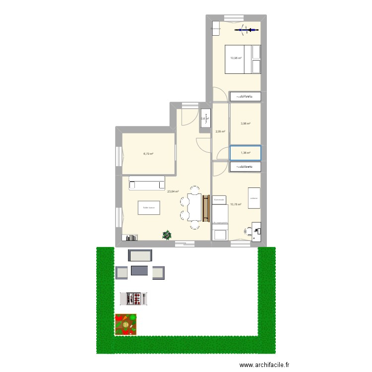 bailly. Plan de 10 pièces et 63 m2