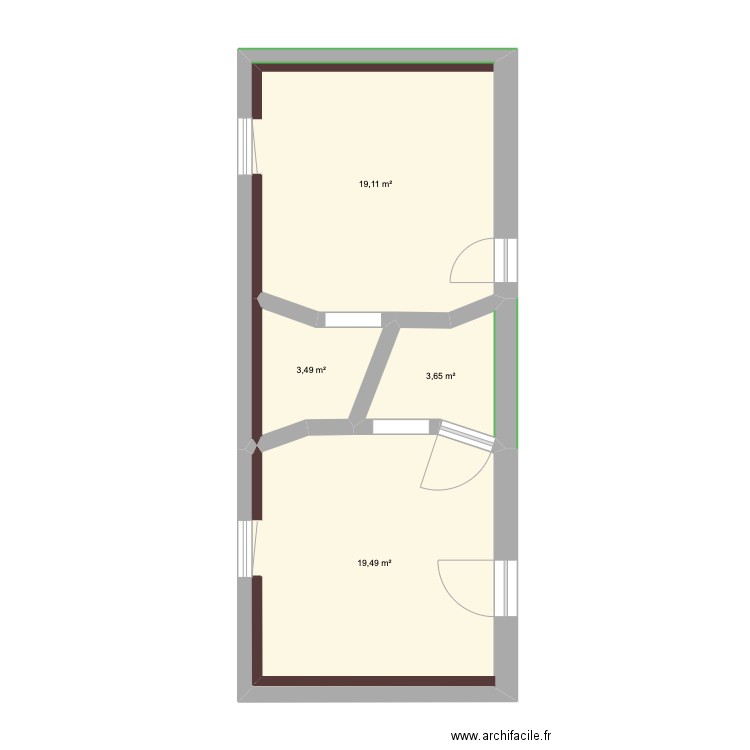 Studio Wanna 1 et 2 pour Cornelle. Plan de 4 pièces et 46 m2