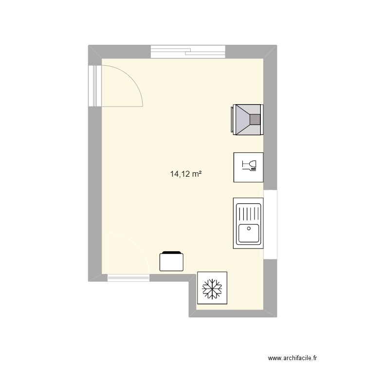 cuisine Carnac. Plan de 1 pièce et 14 m2