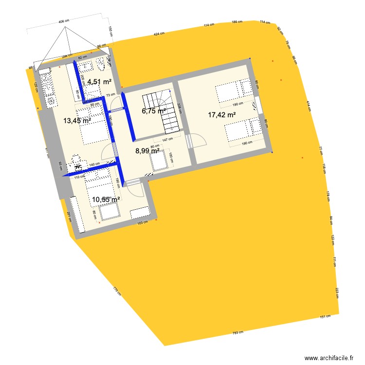 PRIEUX intérieur 1ER studio chez hab. Plan de 6 pièces et 62 m2