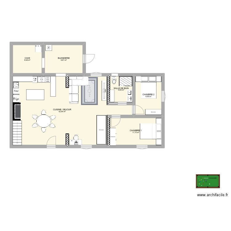 Projet A. Plan de 6 pièces et 92 m2