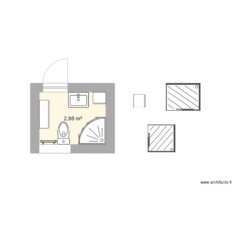 salle de bain 4. Plan de 1 pièce et 3 m2