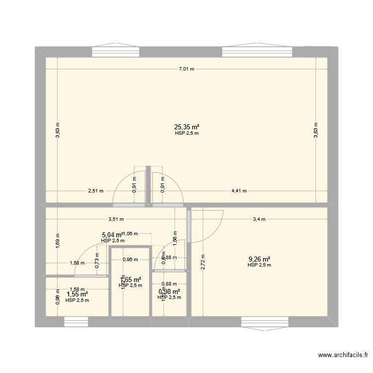 RDZ Proust. Plan de 6 pièces et 44 m2