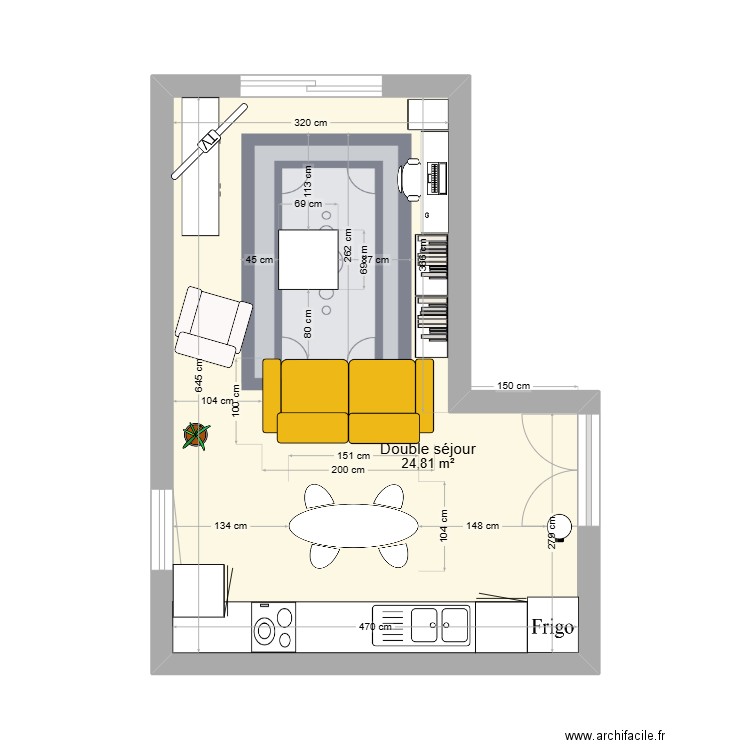 salonv3. Plan de 1 pièce et 25 m2