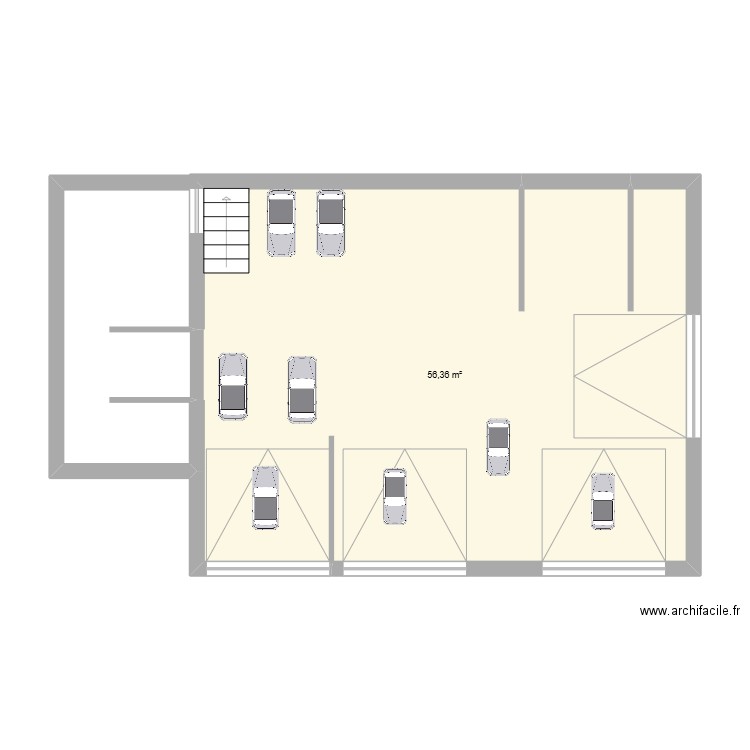 garage. Plan de 1 pièce et 56 m2