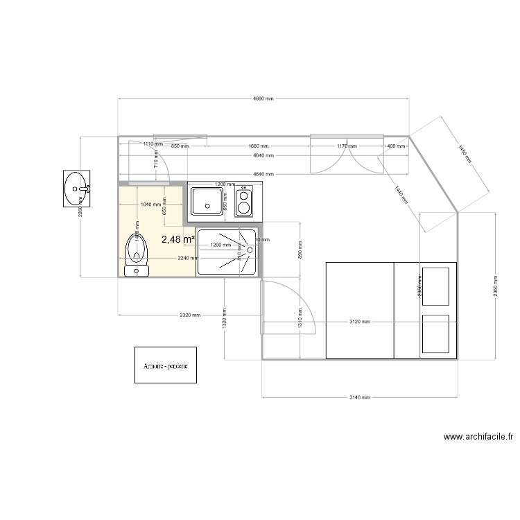 PlanDiane_2. Plan de 1 pièce et 2 m2