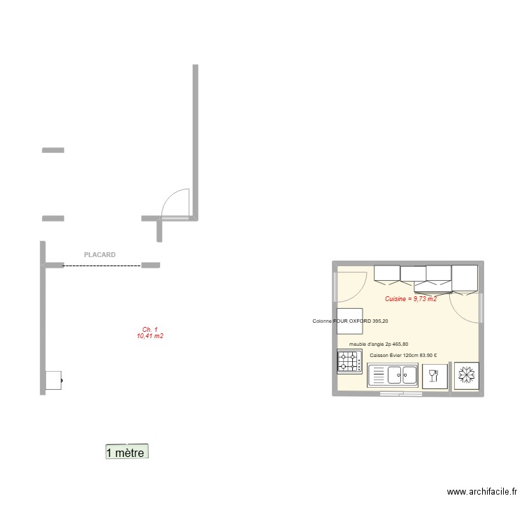 Le Mas_Cuisine. Plan de 1 pièce et 10 m2