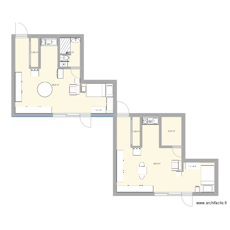 SUT. Plan de 6 pièces et 63 m2