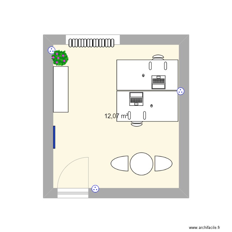 bureau 0.19. Plan de 1 pièce et 12 m2