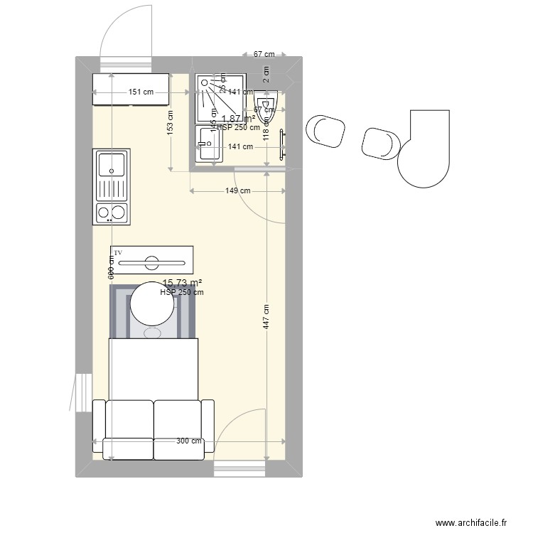 studio 18m. Plan de 0 pièce et 0 m2