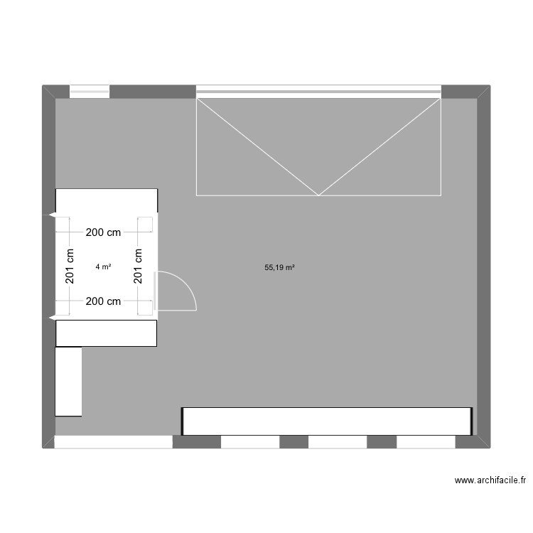 Atelier. Plan de 2 pièces et 59 m2