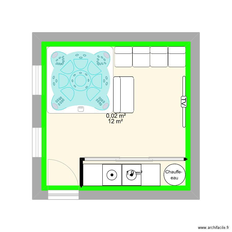 Buanderie. Plan de 3 pièces et 30 m2